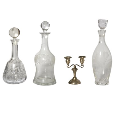 Lot 324 - Three Glass Decanters; Together with an 800...
