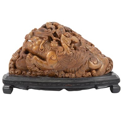 Lot 341 - Chinese Soapstone Carving of Immortals Deeply...