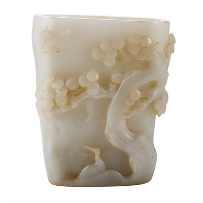 Lot 255 - Chinese White Jade Brushpot 19th Century Of...