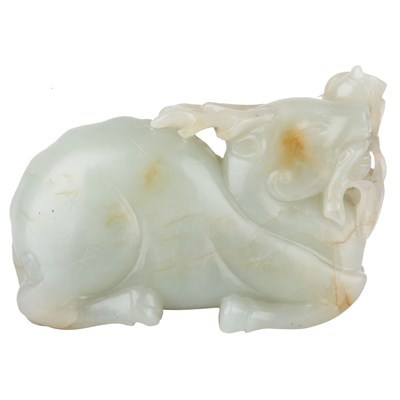 Lot 274 - Chinese Celadon Jade Deer 19th Century Posed...