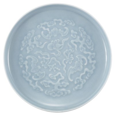 Lot 342 - Chinese Sky Blue Glazed Dish Qianlong Seal...