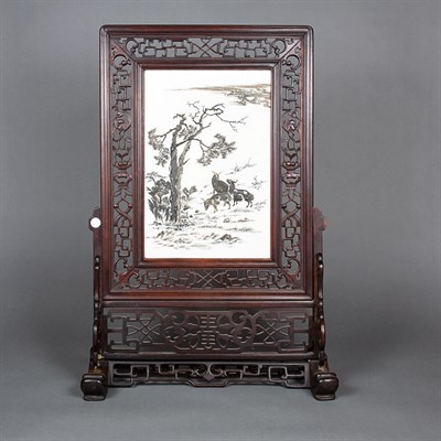 Lot 427 - Chinese Porcelain and Hardwood Table Screen...