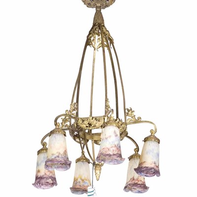 Lot 1296 - Muller Freres Art Deco Glass and Gilt-Metal...