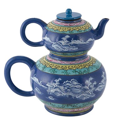 Lot 144 - Chinese Enameled Yixing Double Wine Pot 19th...