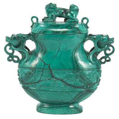 Lot 102 - Chinese Malachite Covered Vase Of flattened...