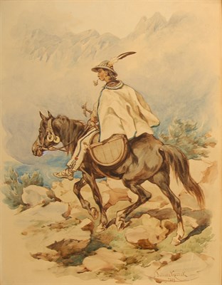 Lot 1018 - Julius Kossak Polish, 1824-1899 Man Riding on...