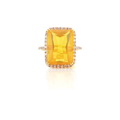 Lot 735 - Gold, Fire Opal and Pink Diamond Ring