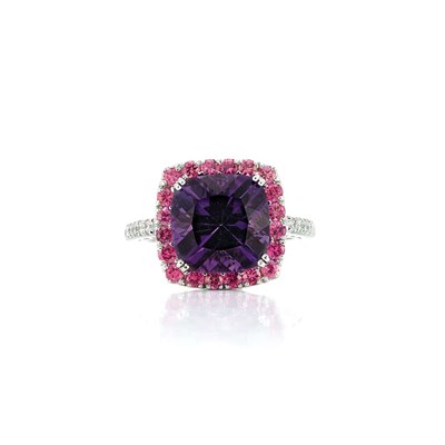 Lot 385 - White Gold, Amethyst, Pink Sapphire and Diamond Ring