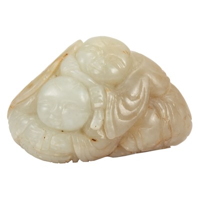 Lot 312 - Chinese Celadon Jade Carving of Two Boys 19th...