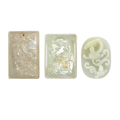 Lot 278 - Group of Three Chinese Celadon Jade Plaques...