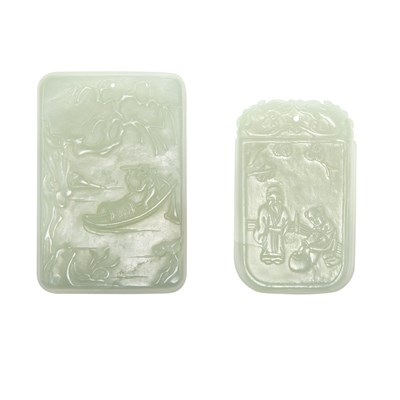 Lot 251 - Two Chinese Celadon Jade Plaques 19th Century...