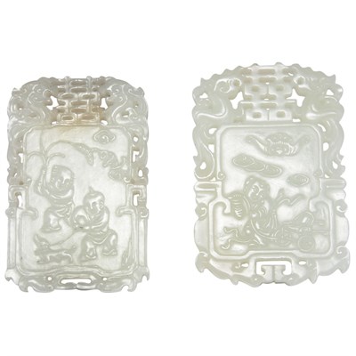 Lot 253 - Two Chinese Celadon Jade Plaques 19th Century...