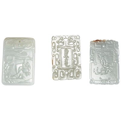 Lot 249 - Group of Three Chinese Celadon Jade Plaques...