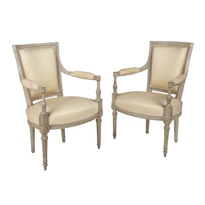 Lot 479 - Pair of Directoire Painted Fauteuils en...