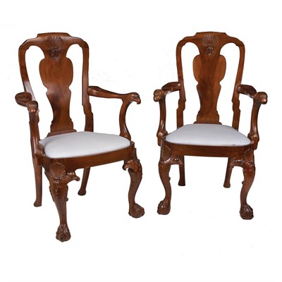 Lot 356 - Pair of Anglo Colonial Padouk Armchairs...