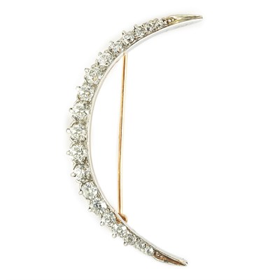 Lot 398 - Antique Platinum, Gold and Diamond Crescent Pin, Tiffany & Co.