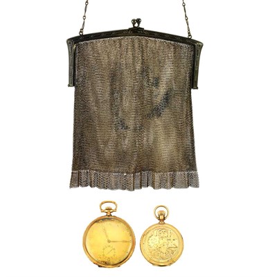 Lot 403 - Two Gold Pocket Watches and Silver Mesh Purse