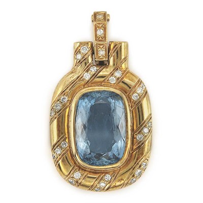 Lot 280 - Gold, Aquamarine and Diamond Pendant