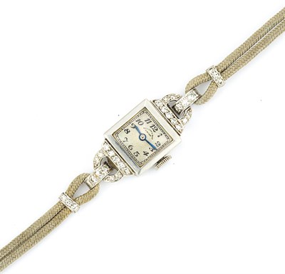Lot 168 - Platinum and Diamond Wristwatch, Black, Starr & Frost, Gorham