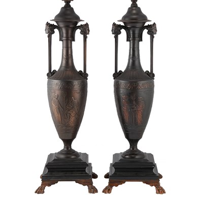 Lot 1131 - Companion Pair of Neo-Grec Style Bronze Urns...