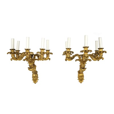 Lot 501 - Pair of Louis Philippe Gilt-Bronze Five-Light...