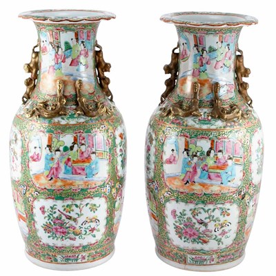 Lot 224 - Pair of Canton Rose Medallion Porcelain Vases...