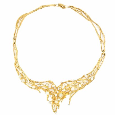 Lot 456 - Gold, Opal and Diamond Branch Necklace