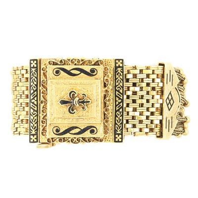 Lot 632 - Gold and Black Enamel Fringe Bracelet-Watch