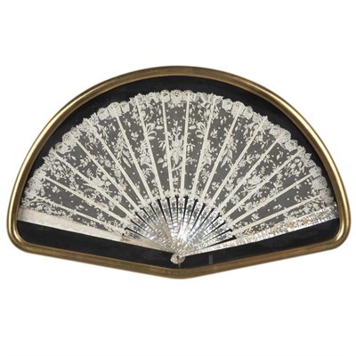 Lot 1123 - Framed Mother-of-Pearl and Lace Fan Late...