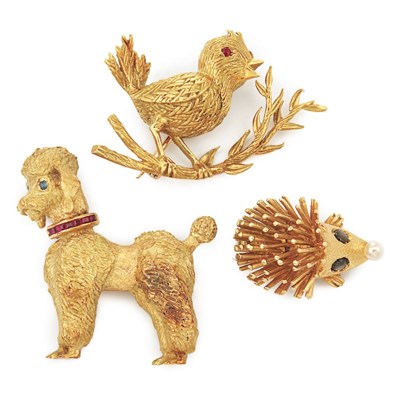 Lot 339 - Five Gold, Diamond and Gem-Set Animal Pins