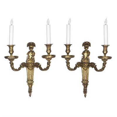 Lot 236 - Pair of Louis XVI Style Gilt-Bronze Two-Light...