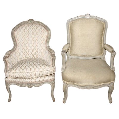 Lot 1402 - Two Louis XV Style Gray Painted Child's Chairs...