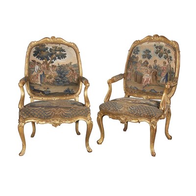 Lot 198 - Pair of Continental Rococo Gilt-Wood Armchairs...