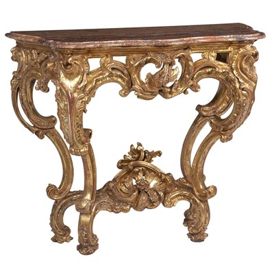 Lot 370 - Louis XV Gilt-Wood Console The molded rouge...