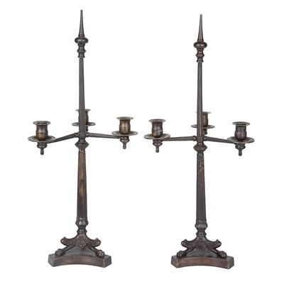 Lot 1375 - Pair of Renaissance Style Bronze Three-Light...