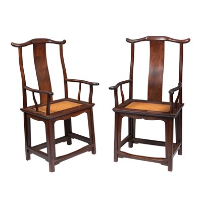 Lot 416 - Pair of Chinese Yokeback Tieli Wood Armchairs...