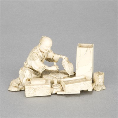 Lot 8 - Japanese Okimono of a Man 19th Century Seated...