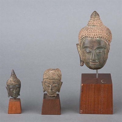 Lot 37 - Group of Three Thai Bronze Heads of Buddha...
