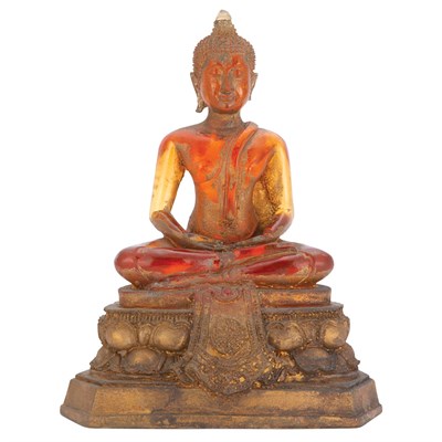 Lot 140 - Thai Amber Figure of Seated Buddha 19th...