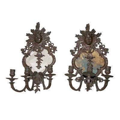 Lot 1443 - Pair of Victorian Style Bronze Three-Light...