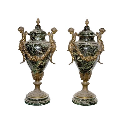 Lot 185 - Pair of Louis XVI Style Bronze Mounted Marble...