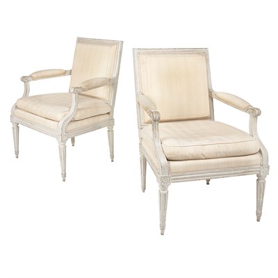 Lot 433 - Set of Eight Louis XVI Painted Fauteuils a la...