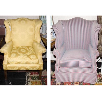 Lot 127 - Two Georgian Style Upholstered Mahogany Wing...