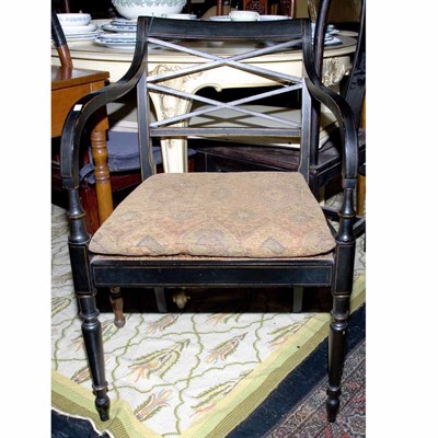 Lot 158 - Two Regency Style Black Painted Armchairs