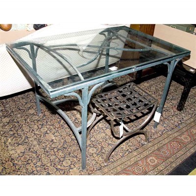 Lot 177 - Glass Top Green Painted Metal Table; Together...