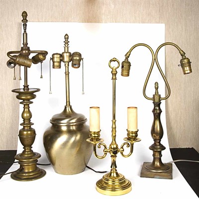 Lot 180 - Group of Four Brass Lamps