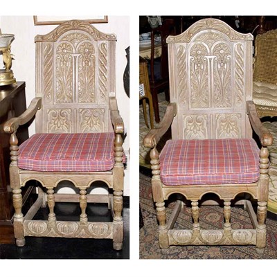 Lot 182 - Pair of Jacobean Style Oak Armchairs