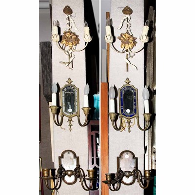Lot 243 - Three Pairs of Metal Two-Light Sconces