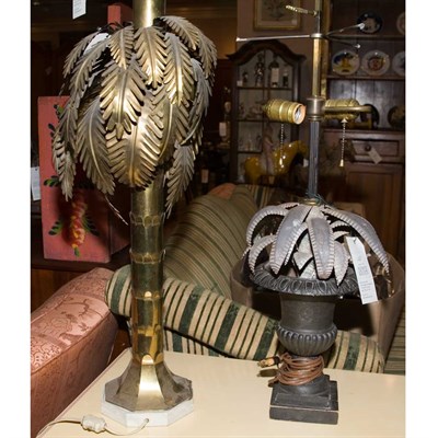 Lot 265 - Two Palm Leaf Form Metal Lamps