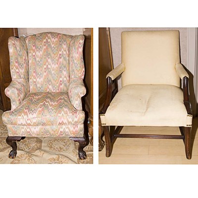 Lot 277 - Georgian Style Mahogany Wing Chair; Together...
